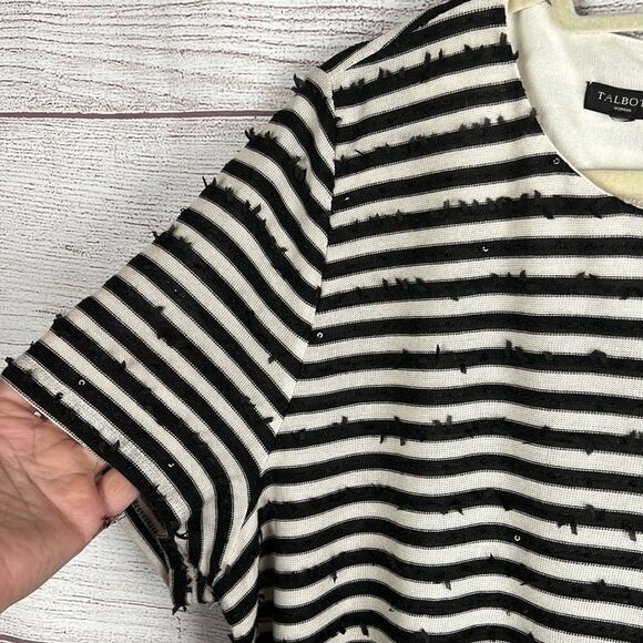 Talbots Woman Striped Sequin Top Short Sleeves Black - Ivory 2X - Picture 4 of 11